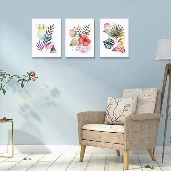 New Wall Decor Abstract Watercolor Canvas Art Flowers Pictures Artwork 3 Pieces